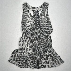 Portocruz Black & White Geometric Pattern Sheer Racerback Swimsuit Cover-Up Sz S